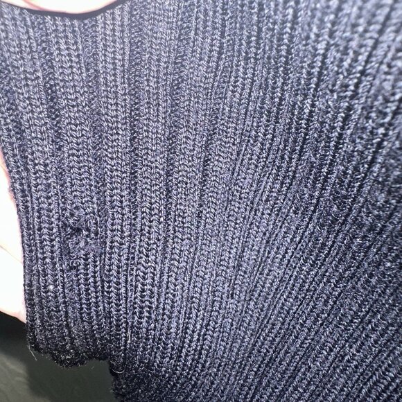Cos Sweater Women’s XS Navy Blue 100% Wool Knit Mock Neck Ribbed *Flaw - Picture 8 of 13